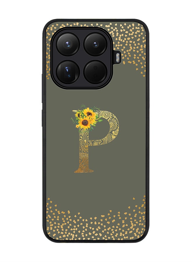 For Xiaomi 15T Pro Case,Slim fit Camera Protection, Shockproof Thin Phone cover  - Custom Floral Monogram - P  (Olive Green )